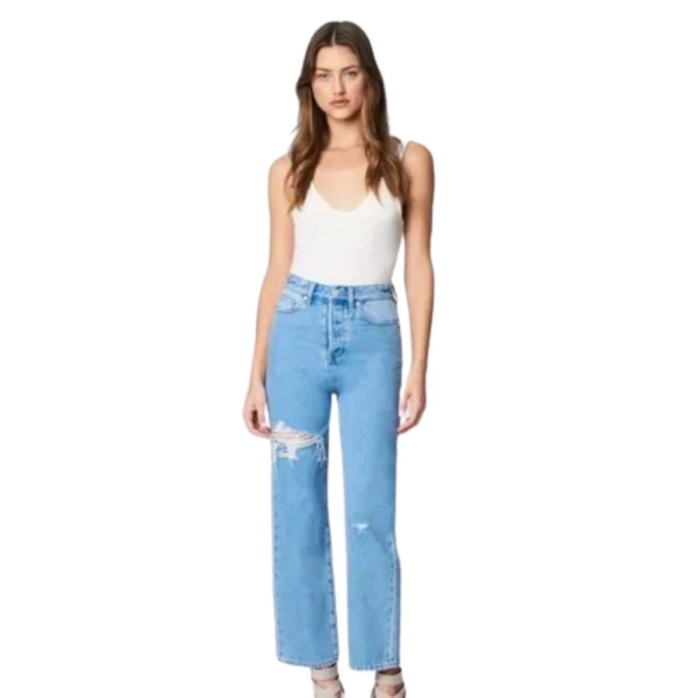 Blank NYC The Baxter In Bloom For You Distressed Ribbed Cage Straight Jean